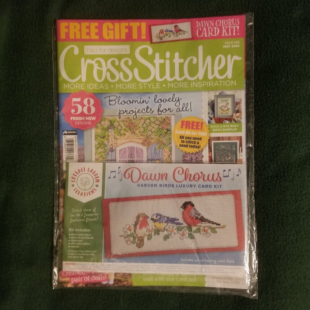 CrossStitcher May 2024 magazine- with bird design kit!